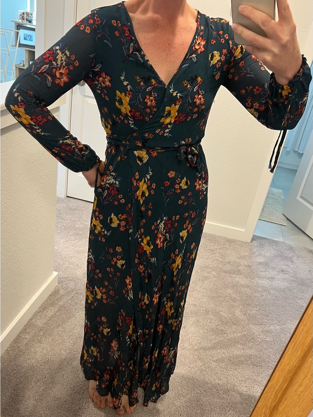 Band of Gypsies Dark Green Floral Wrap Maxi Dress